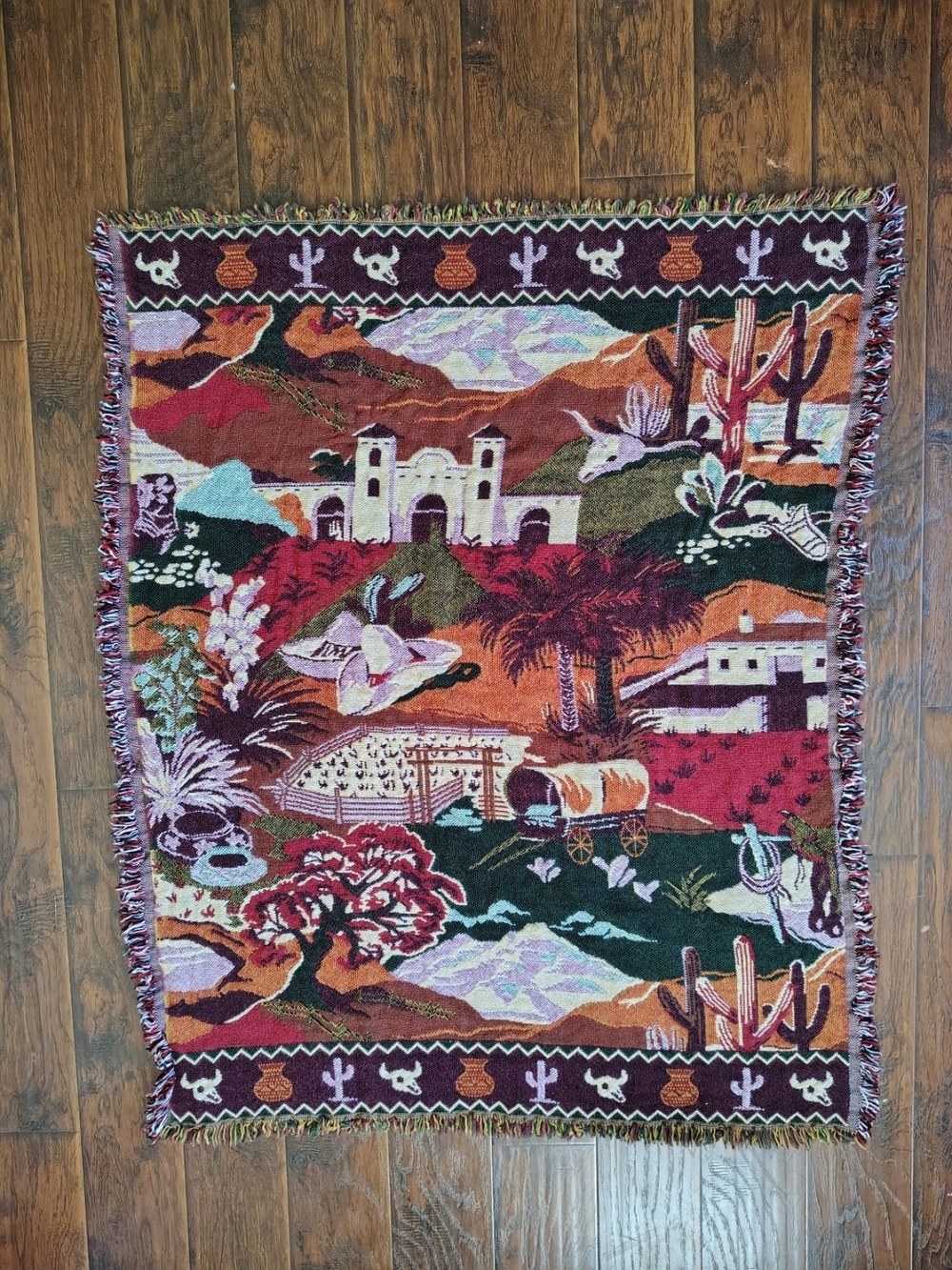 Vintage 90s The Northwest South Western Aztec throw blanket Cactus Skull desert